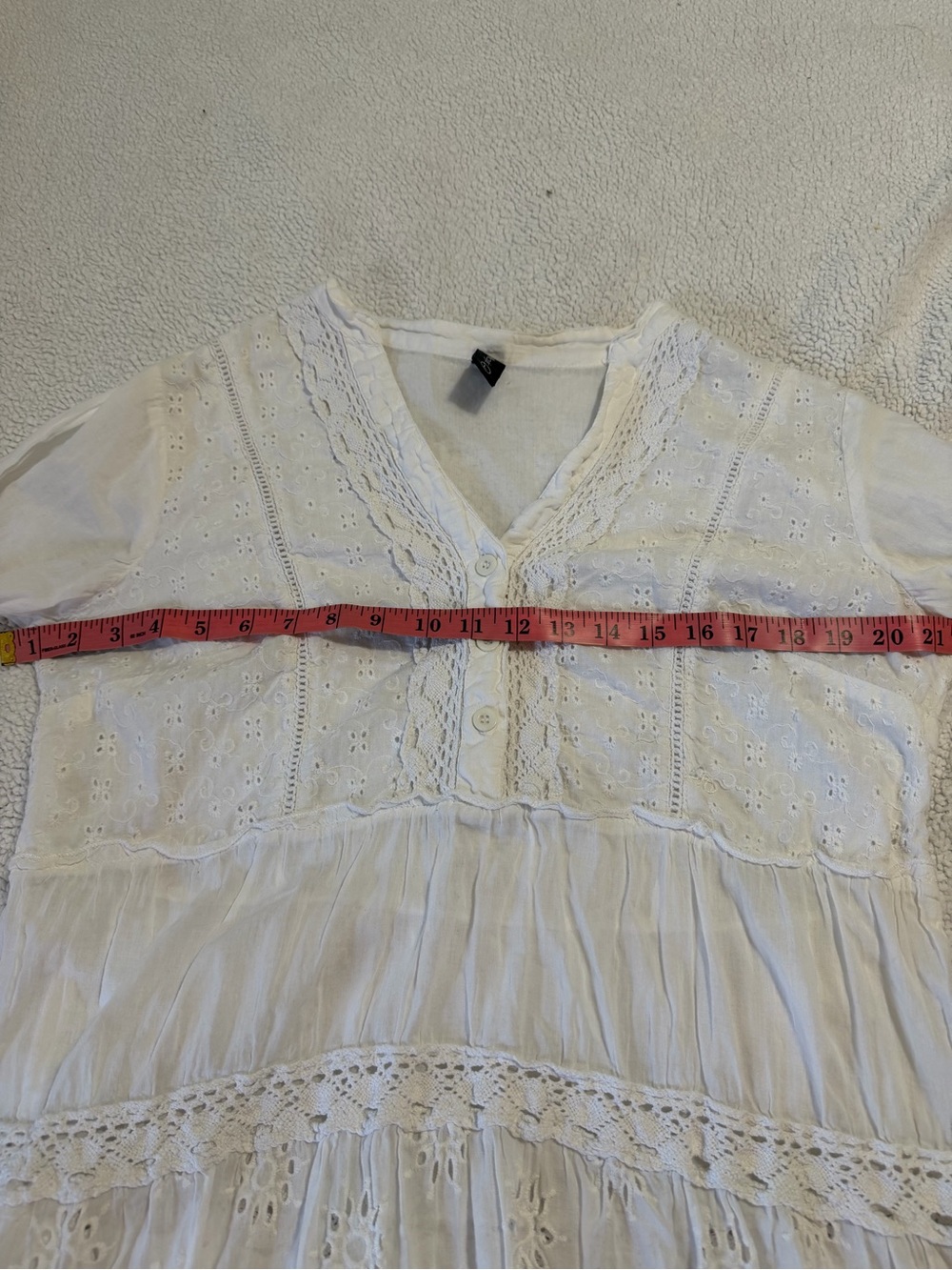 Me 2 Magic White Eyelet Lace Tunic Mini Dress L 100% Cotton Boho Coverup India - Picture 9 of 11
